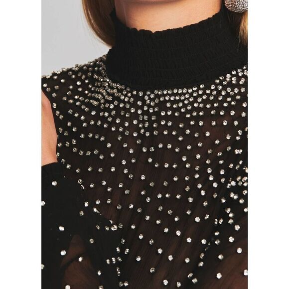 Retrofete AVA CHIFFON TOP black silver Small - Picture 2 of 7